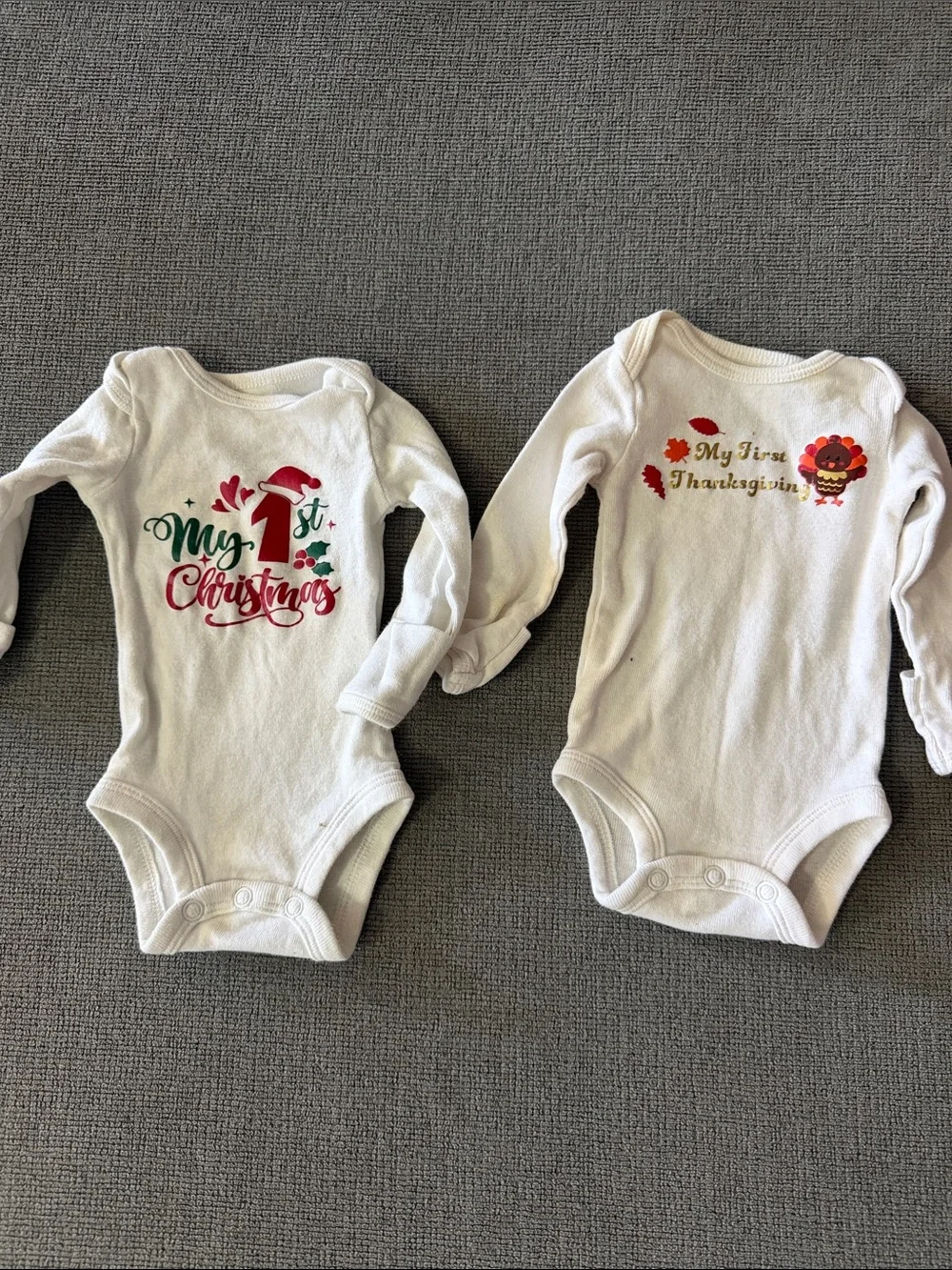 Carter's White Baby Bodysuit Duo with Red and Green Holiday Prints